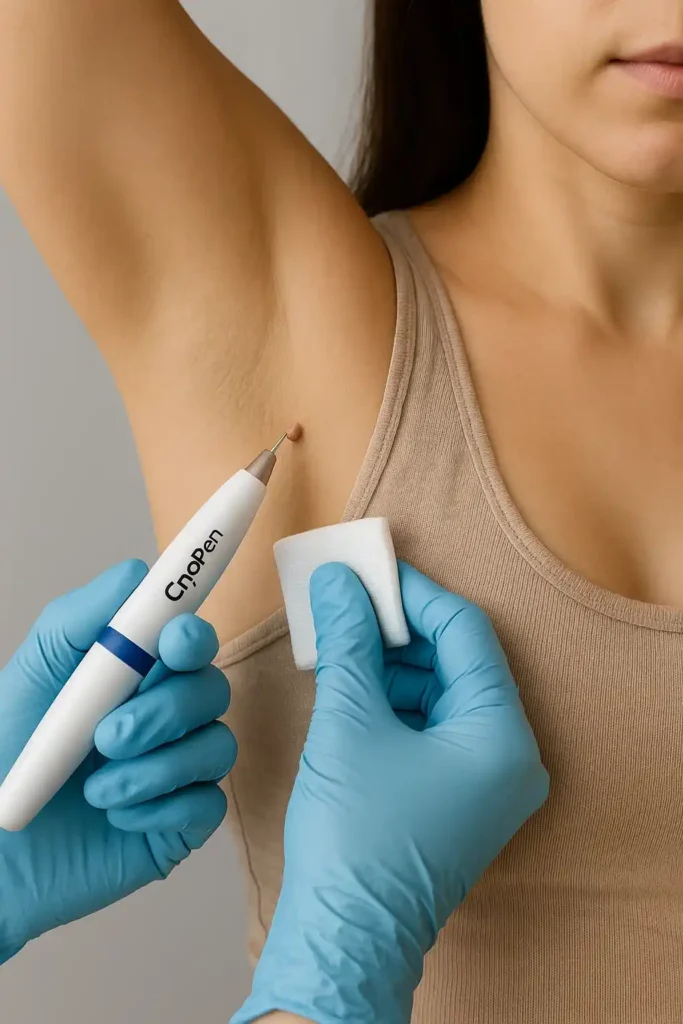 woman having cryopen to remove underarm skin tags Kensal Town