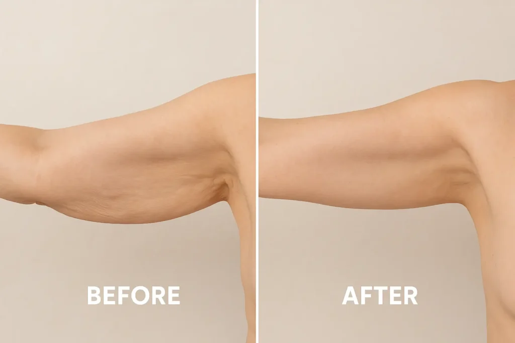 Picture of LA LIPO Kensal Town before and after results of skin tightening treatment on the upper arms.